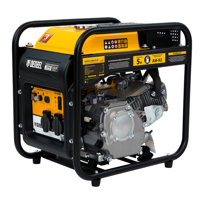 Генератор инверторный GT-2500iF, 2.5 кВт, 230 В, бак 5 л, открытый корпус, ручной старт Denzel в Тюмени