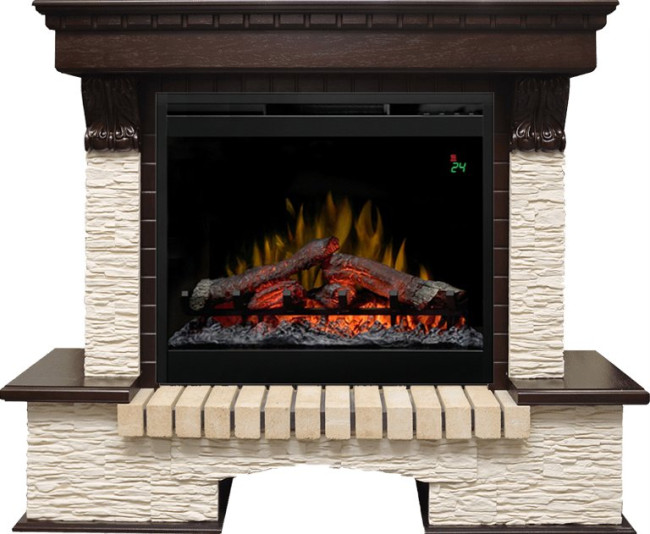 Каминокомплект Pierre Luxe угловой - Темный дуб / Сланец мелкий с очагом Symphony 26'' DF2624L-INT в Тюмени