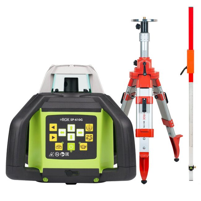 Комплект: ротационный нивелир RGK SP-610G + штатив RGK SH-170 рейка RGK LR-2 в Тюмени