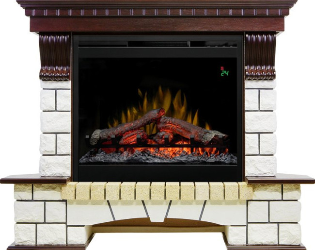 Каминокомплект Pierre Luxe угловой - Темный дуб / Белый с очагом Symphony 26'' DF2624L-INT в Тюмени