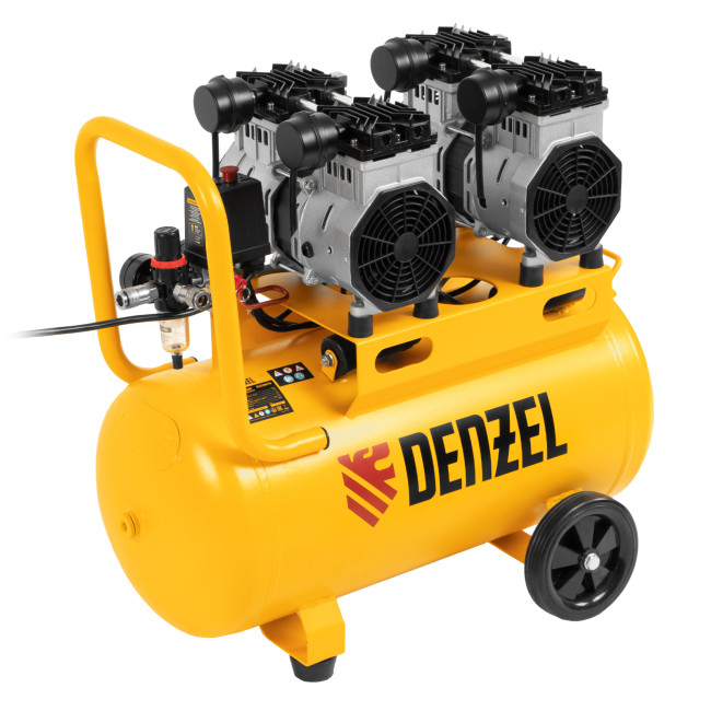 Компрессор безмасляный, малошумный DLS 2200/50, 2200 Вт, 2x1100, 50 л, 380 л/мин Denzel в Тюмени