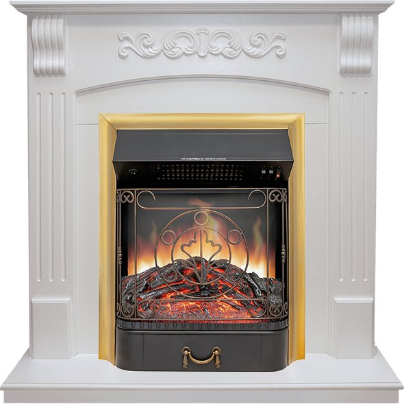 Каминокомплект Sorrento угловой - Белый дуб с очагом Majestic FX Brass в Тюмени