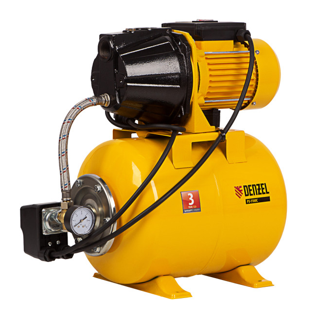 Насосная станция PS1100С, 1100 Вт, 4500 л/ч, ресивер 24 л, подъем 46 м, чугун Denzel в Тюмени