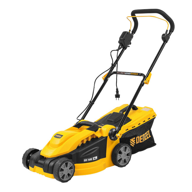 Газонокосилка электрическая GM-1600, 1600 Вт, ширина 36 см, 3 уровя, травосборник 35 л. Denzel в Тюмени